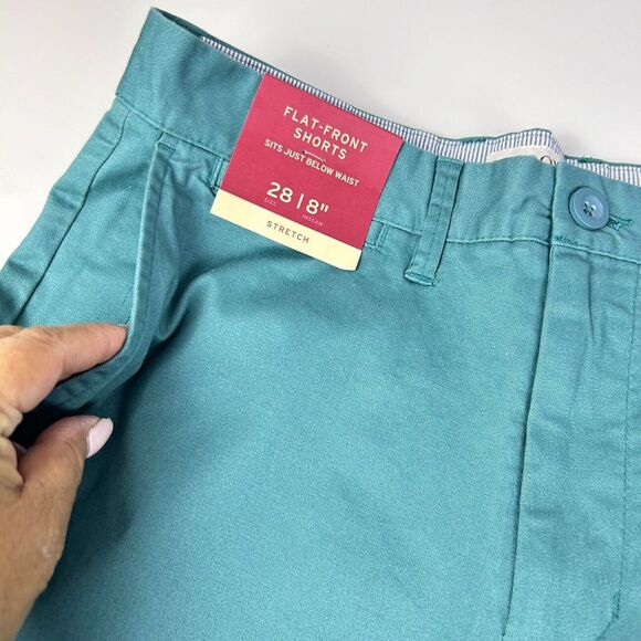 NWT Merona Turquoise Cotton Blend Stretch Flat Front Casual Chino Shorts Size 28 - Picture 2 of 11